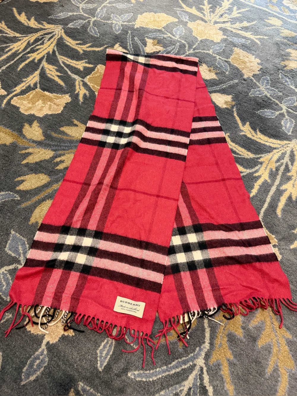 Burberry Red and Black Plaid Cashmere Scarf